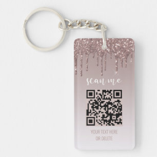 QR Business Card Blush Pink Dripping Glitter Key Ring