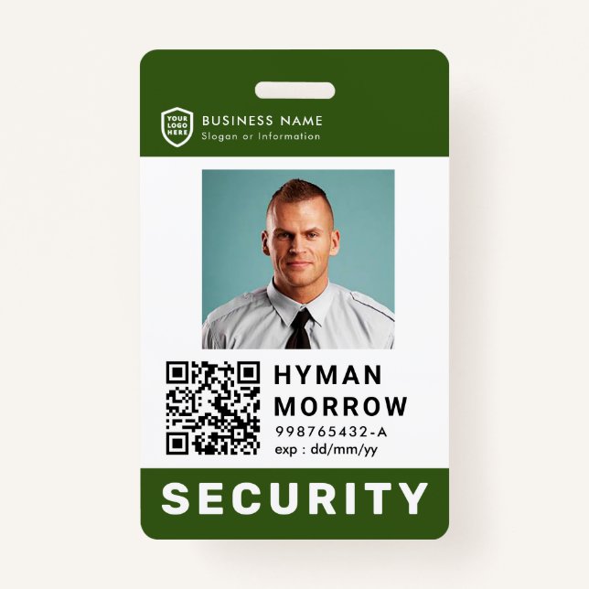 QR Business ID Logo | Security Service Employee Ba ID Badge (Front)
