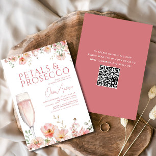 QR Cod Bridal Shower Wildflower Petals & Prosecco Invitation
