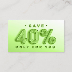 QR CODE 40%OFF DISCOUNT PROMOTIONAL GREEN BUSINESS CARD