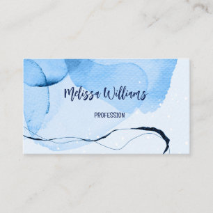 QR Code Abstract Art Blue Watercolor Business Card