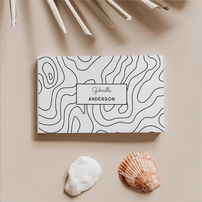 QR Code Abstract Line Pattern Monogram White Business Card (Creator Uploaded)