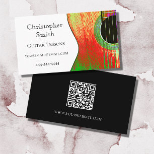 QR code Acoustic Guitar Music Lessons Red Green   Business Card
