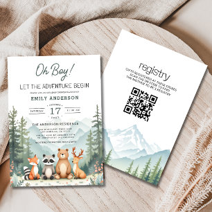 QR Code Adventure Begins Woodland Baby Shower Invitation