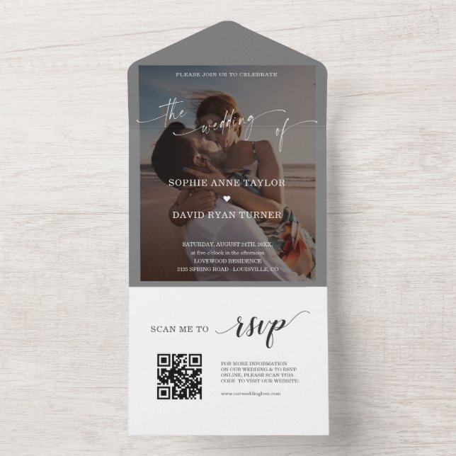 QR Code Airy Greenery Photo Wedding   All In One Invitation (Inside)