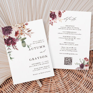 QR Code All In One Autumn Romance Floral Wedding Invitation