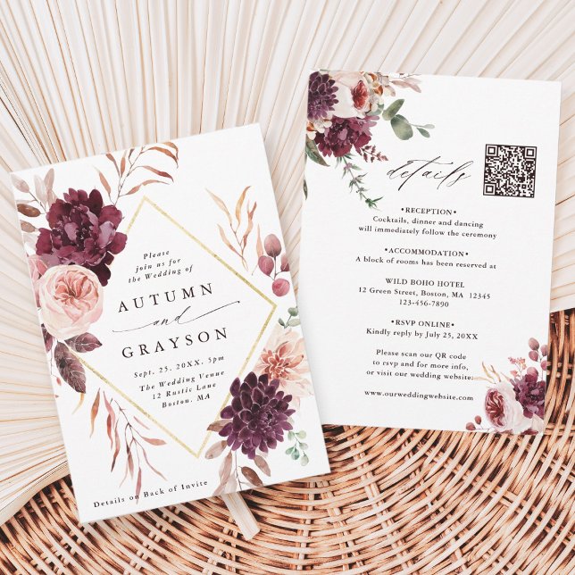 QR Code All In One Autumn Romance Wedding Invitation (Creator Uploaded)