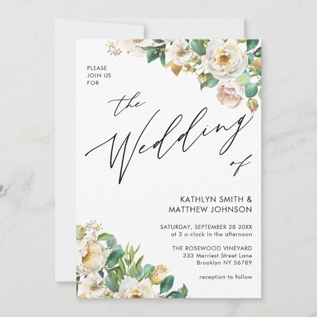 QR Code All In One Elegant Peony Floral Wedding Invitation (Front)