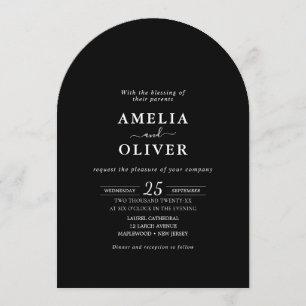 QR Code All-in-One Minimalist Black modern Wedding Invitation