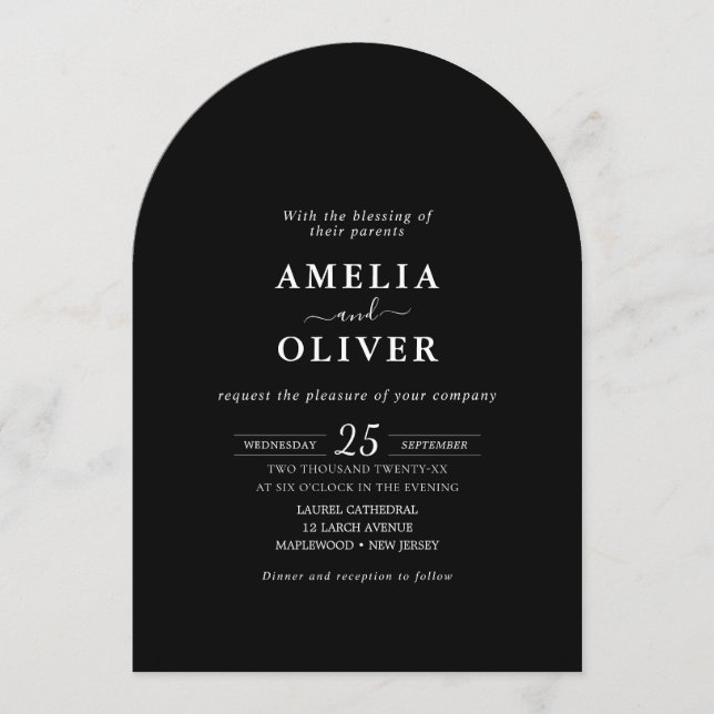 QR Code All-in-One Minimalist Black modern Wedding Invitation (Front)