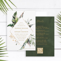 QR Code All In One Tropical Foliage Gold Wedding