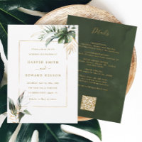 QR Code All In One Tropical Leaves Gold Wedding
