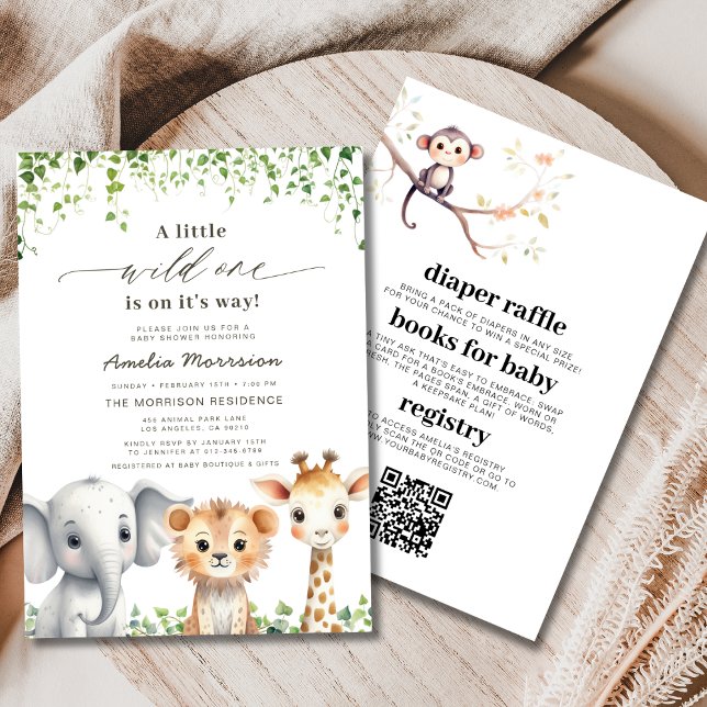 QR Code All in One Wild One Safari Baby Shower Invitation (Creator Uploaded)