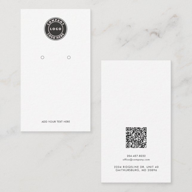 QR Code and Business Logo Earring Display Card (Front/Back)