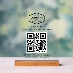 QR Code and Business Logo Free Wifi Acrylic Sign
