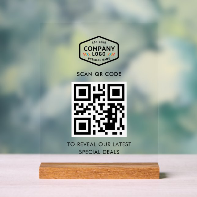 QR Code and Business Logo Minimalist Acrylic Sign (Neutral)
