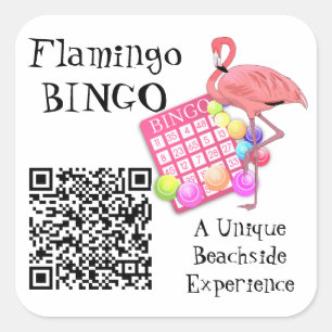 QR Code and Custom Logo Scannable Flamingo Bingo Square Sticker
