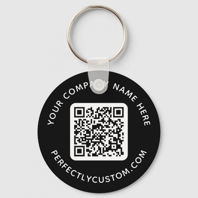 QR code and custom text black round  Key Ring (Front)