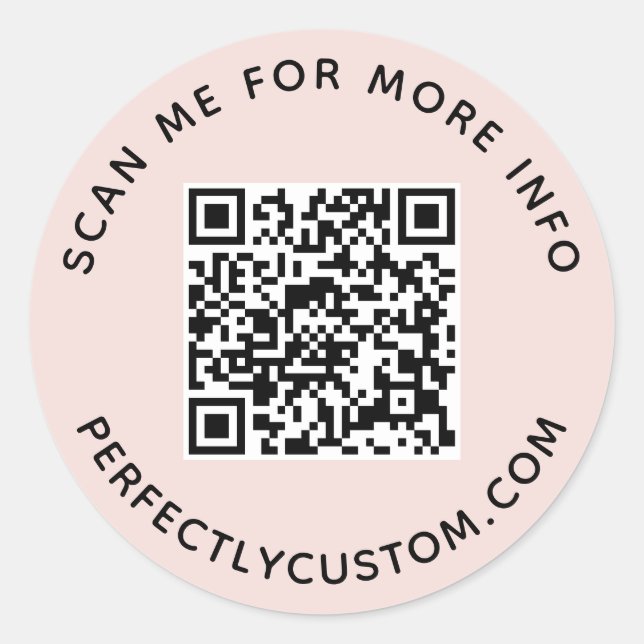 QR code and custom text blush pink Classic Round Sticker (Front)