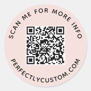 QR code and custom text blush pink Classic Round Sticker