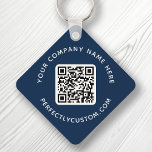 QR code and custom text double sided dark blue Key Ring<br><div class="desc">Double sided keychain with your QR code and custom text on a dark blue or custom colour background. Change fonts and font colours,  move and resize elements with the design tool.</div>
