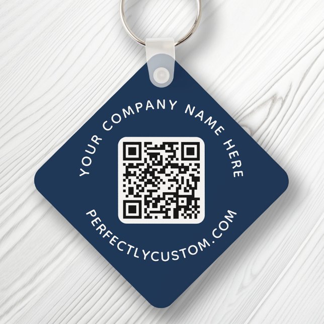 QR code and custom text double sided dark blue Key Ring (Creator Uploaded)