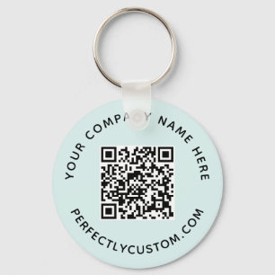 QR code and custom text light aqua blue Key Ring