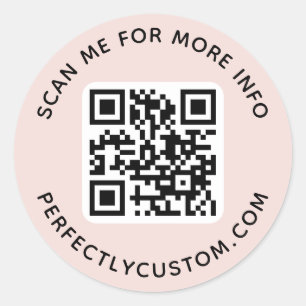 QR code and custom text light blush pink Classic Round Sticker