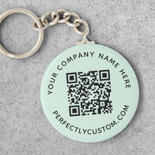 QR code and custom text light mint green Key Ring