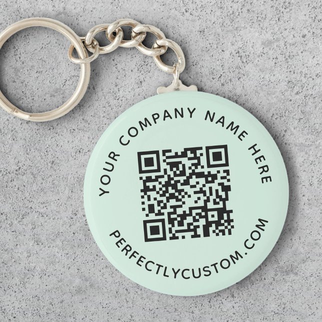 QR code and custom text light mint green Key Ring (Creator Uploaded)