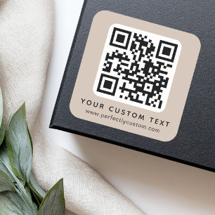 QR code and custom text light mocha brown Square Sticker