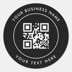 QR Code and Custom Text  Personalised Black Classic Round Sticker