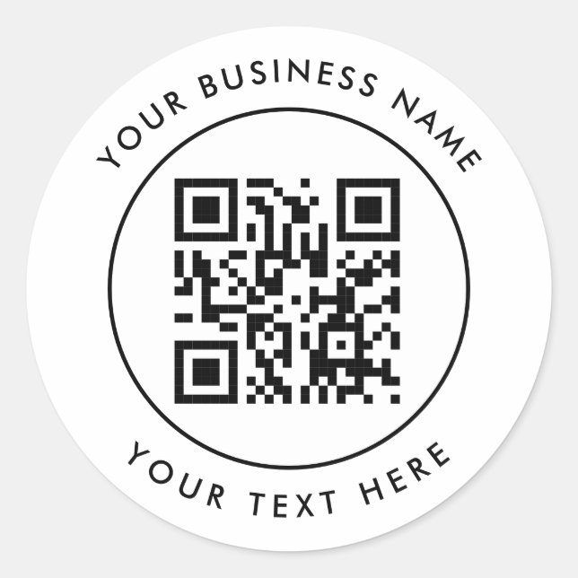 QR Code and Custom Text  Personalised White Classic Round Sticker (Front)