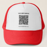 QR Code and Custom Text Personalized Trucker Hat<br><div class="desc">Custom Font and Colors Trucker Hat with Your QR Code and Custom Text Professional Personalized Business Name Website Promotional Company Hats / Gift - Add Your QR Code - Image or Logo / Name - Company / Website or E-mail or Phone - Contact Information / Address - Resize and Move...</div>