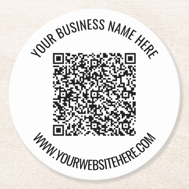 QR Code and Custom Text Professional Personalised  Round Paper Coaster (Front)