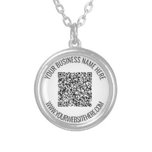 QR Code and Custom Text Professional Personalised Silver Plated Necklace