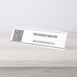 QR Code and Custom Text Professional Personalized Desk Name Plate