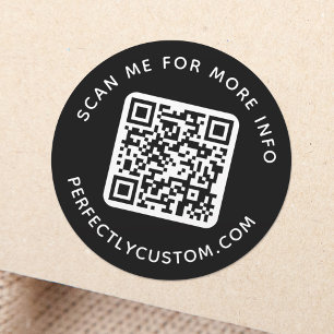 QR code and custom text round black Classic Round Sticker