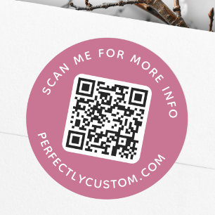 QR code and custom text round rose mauve Classic Round Sticker