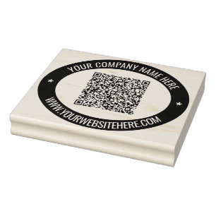 QR Code and Custom Text Round Rubber Stamp