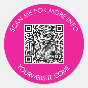 QR code and custom text round white & hot pink  Classic Round Sticker