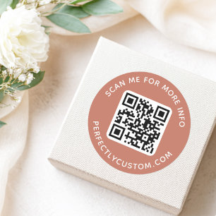 QR code and custom text terracotta brown Classic Round Sticker