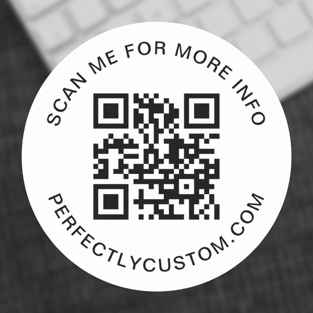 QR code and custom text white Classic Round Sticker (Creator Uploaded)