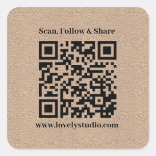 QR code and custom your text kraft paper Square Sticker