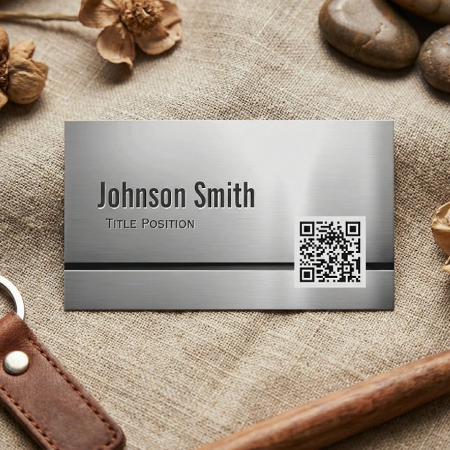 QR Code and Stainless Steel - Brushed Metal Look Business Card (Creator Uploaded)