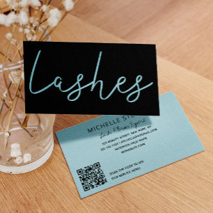 QR CODE aqua blue black lash technician typography Business Card