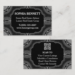 QR Code Art Deco Luxury Real Estate Business Card