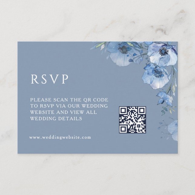 QR Code |  Artistic Blue Flowers Enclosure Card (Front)