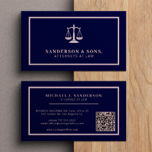 QR code attorney lawyer professional rosegold navy Business Card