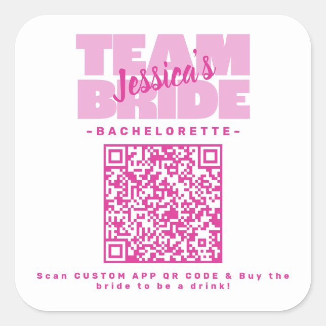 QR Code Bachelorette Party Buy Drink Team Bride Square Sticker (Front)